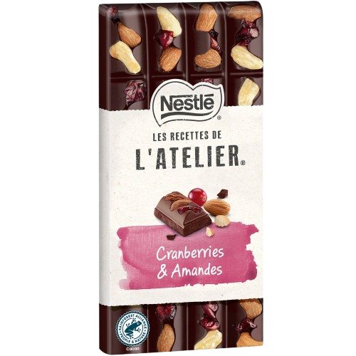 Nestlé Les Recettes de l’Atelier – Chocolat Noir, Cranberries & Amandes (170g)