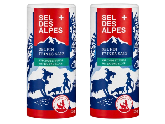 Sel Des Alpes - 2x250 g of Salt with Iodine and Fluoride